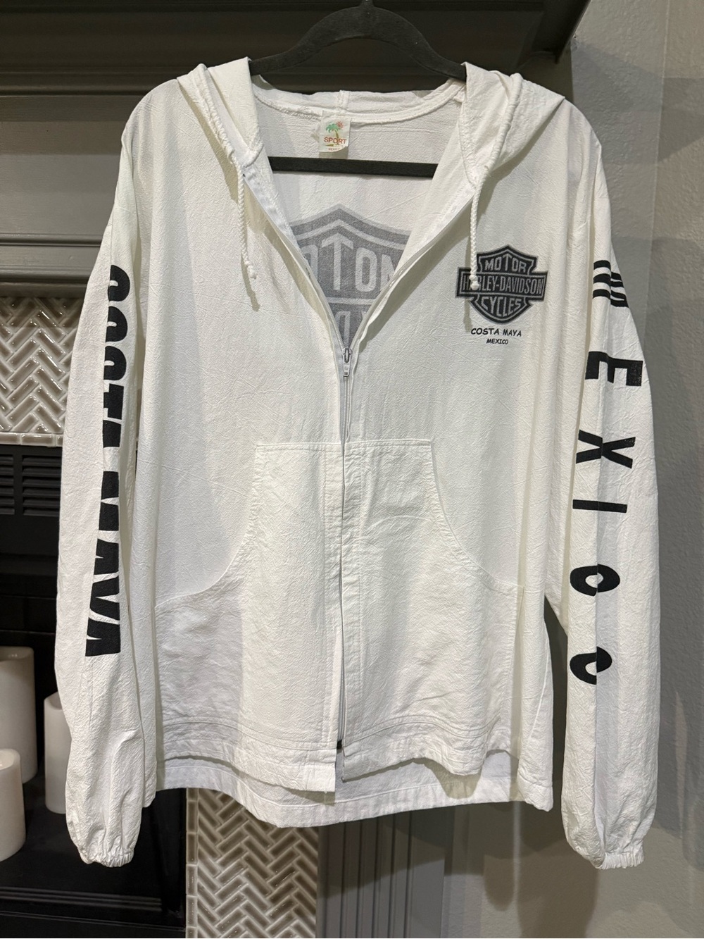 Harley-Davidson White Full-Zip Hoodie with Black Sleeve Graphics